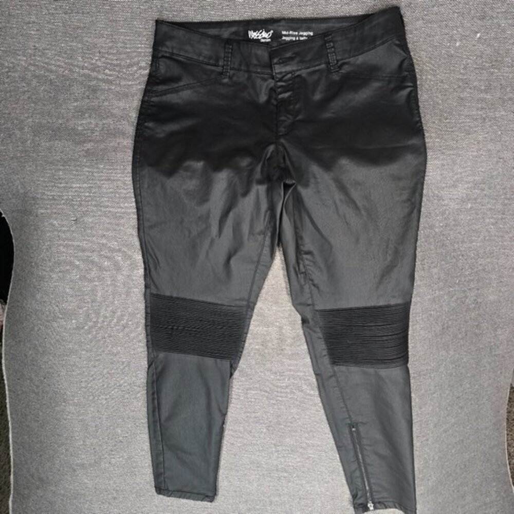 faux leather Jeans Skinny‎ Women's Black Jeggings Mid-Rise Stretch Zipper ankle